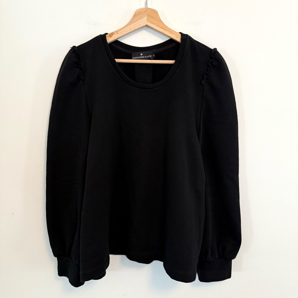 Pomander Place by Tuckernuck Black Sweatshirt Crewneck Ruffle Sleeve XL